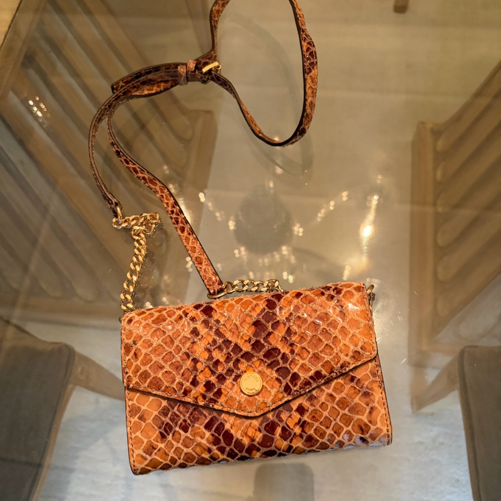 Michael Kors Snake-Embossed Crossbody Bag in Brown and Tan